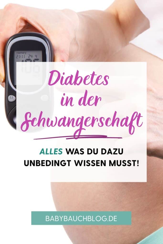 Pin mit dem Text Diabetes in der Schwangerschaft und einer schwangeren Frau mit Schwangerschaftsdiabetes im Hintergrund